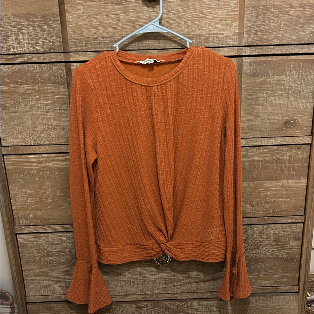 Orange Knotted Bell Sleeve Blouse